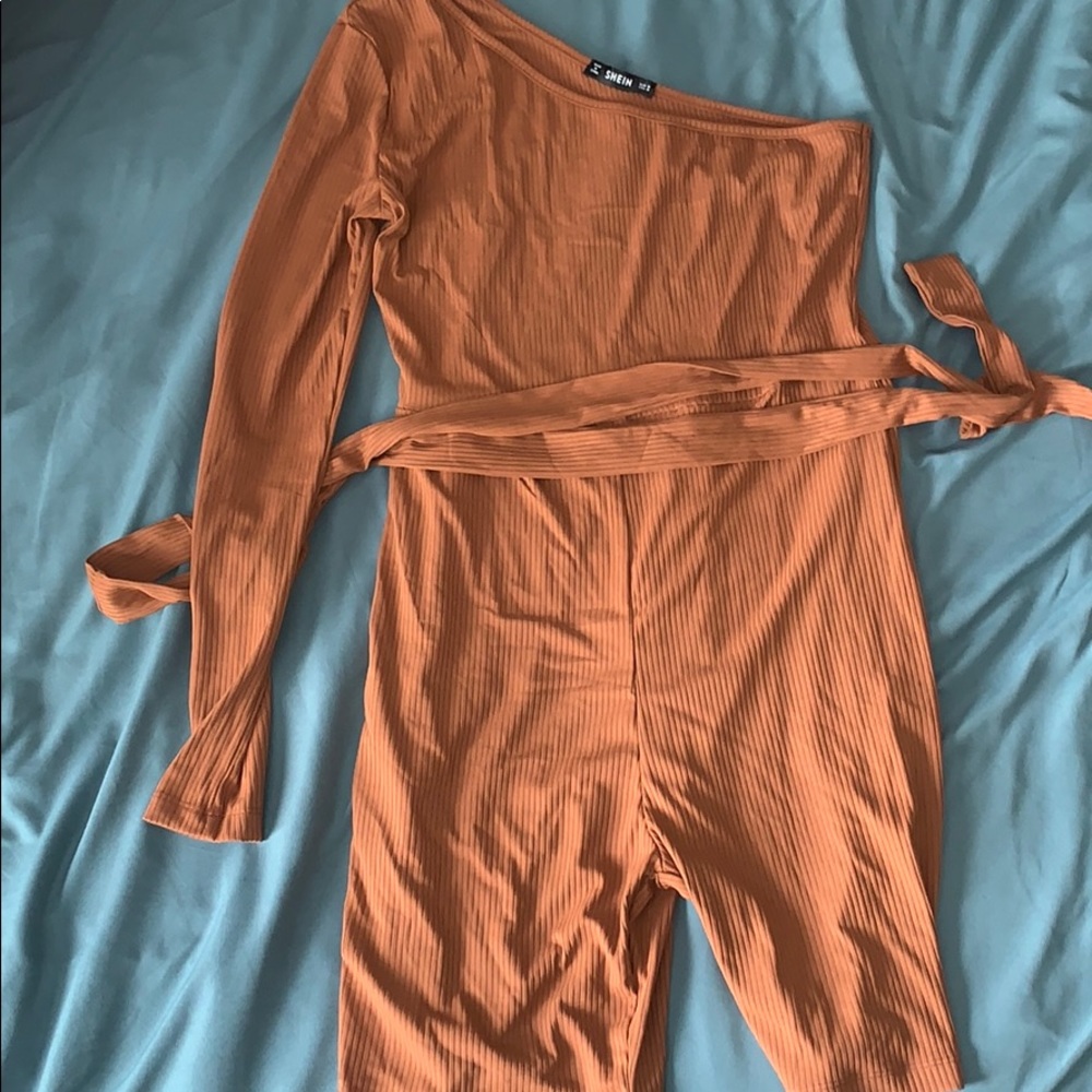 Shein one shoulder belted romper